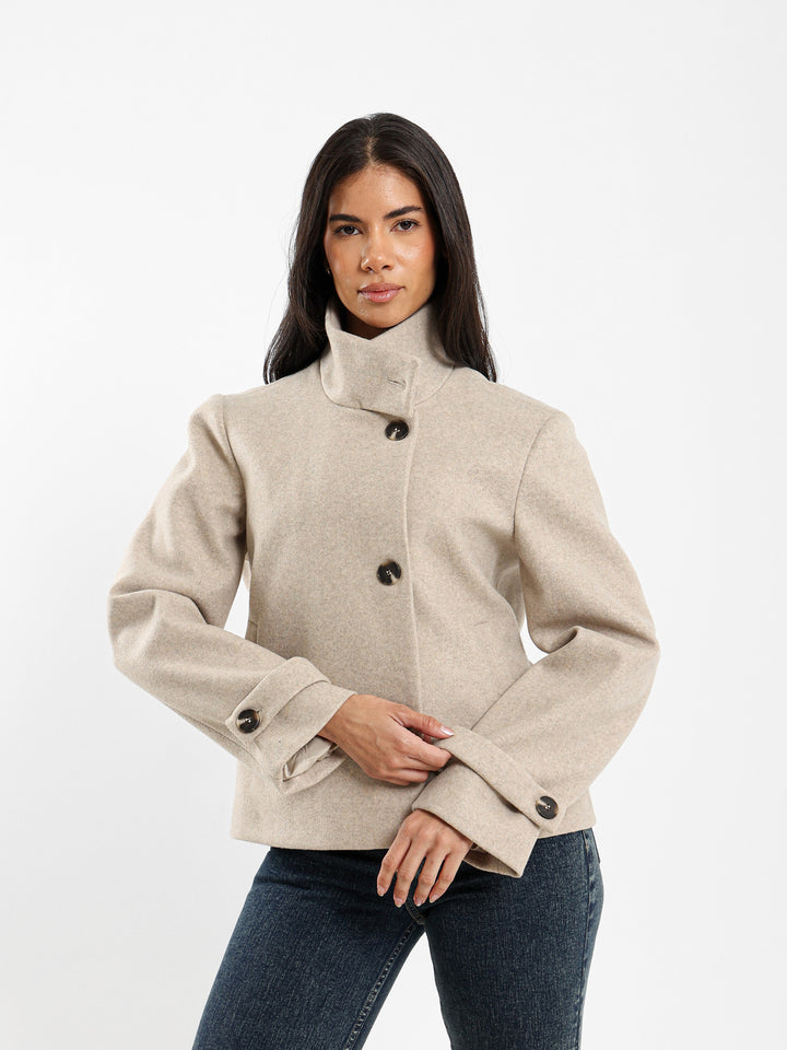 Double-Breasted High Collar Jacket