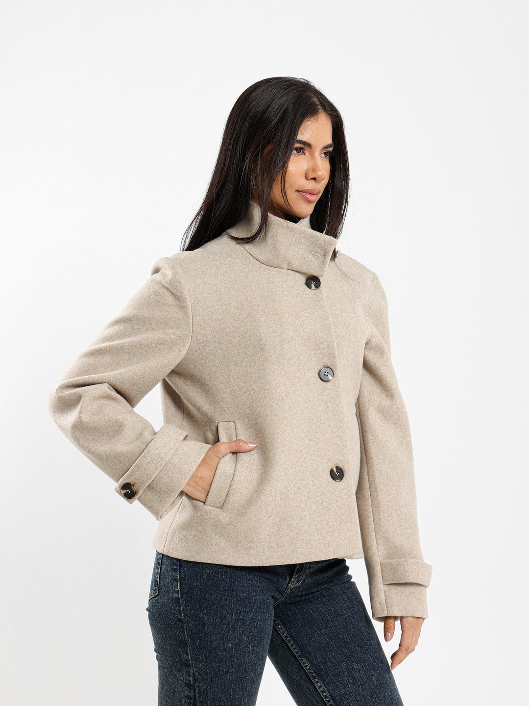 Double-Breasted High Collar Jacket