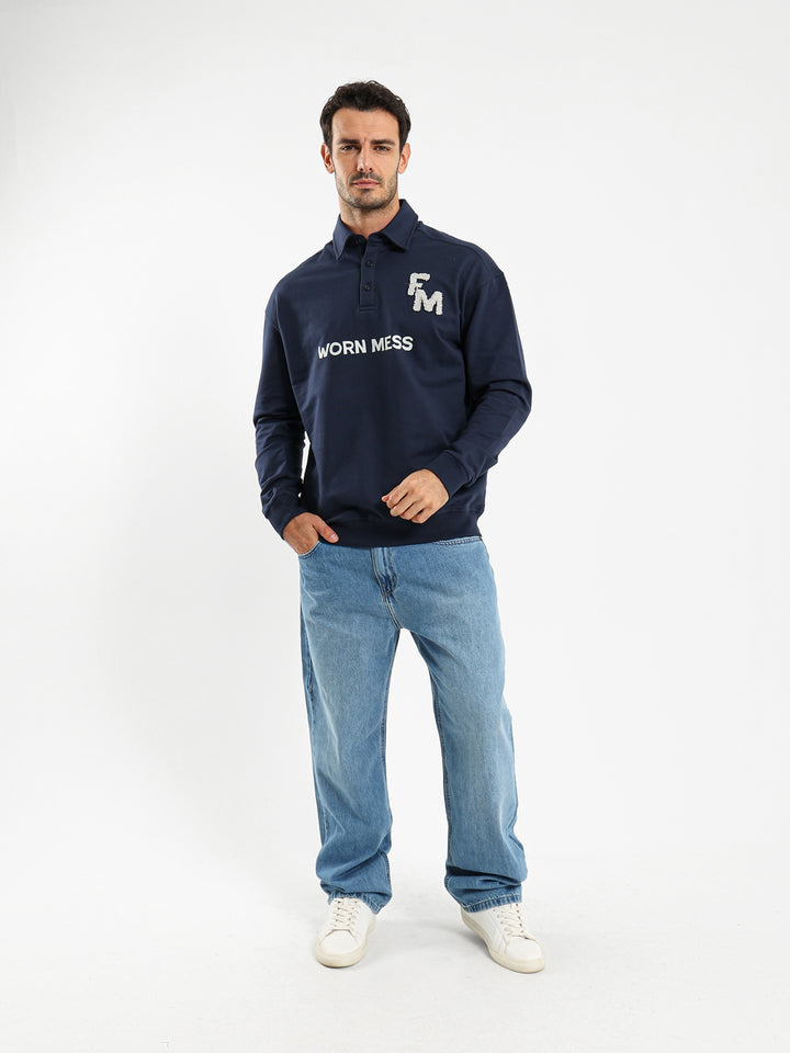 Melton Oversized Long Sleeve Polo