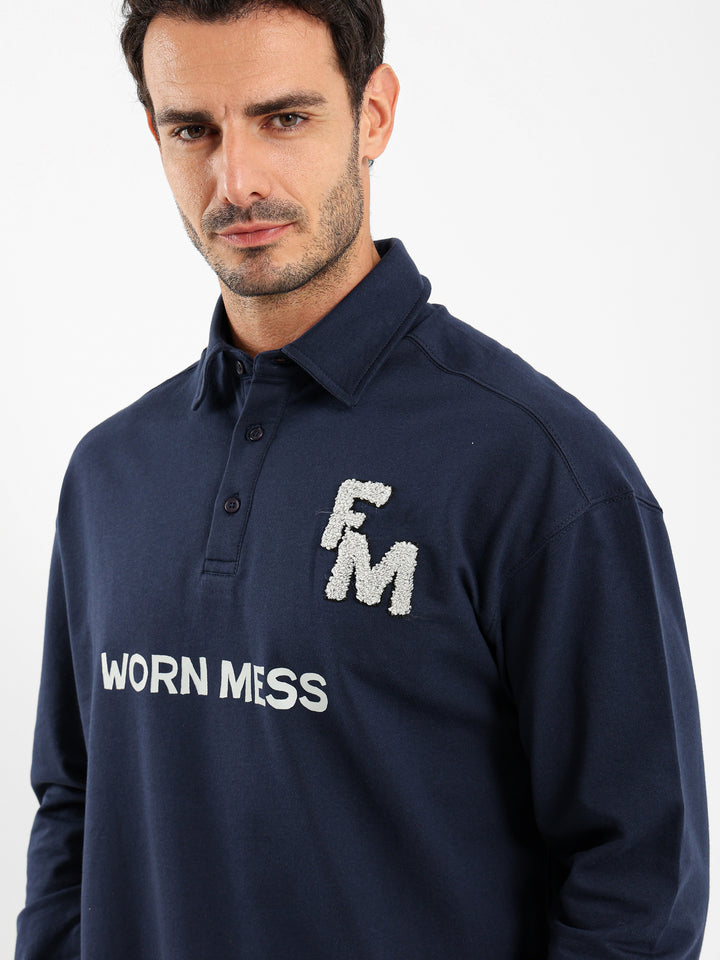 Melton Oversized Long Sleeve Polo