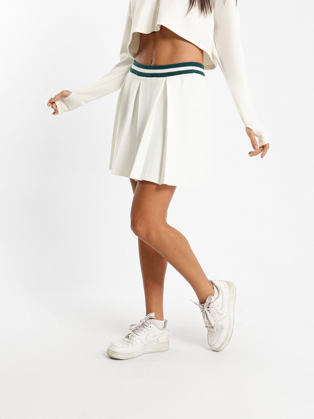 Contrast Stripe Pleated Skirt
