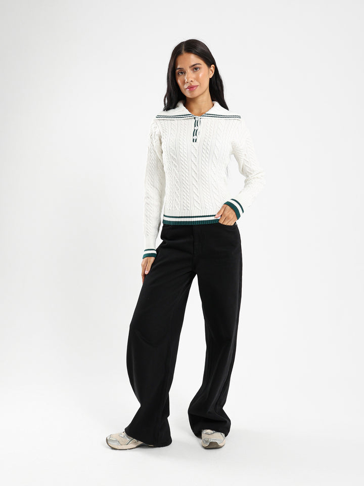 Tricot Contrast Stripe Pullover
