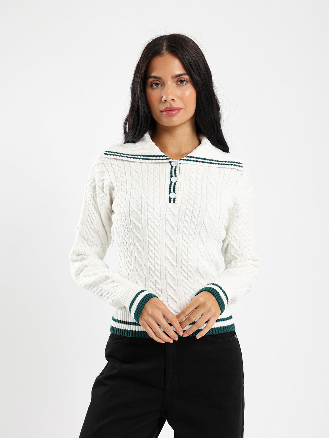 Tricot Contrast Stripe Pullover