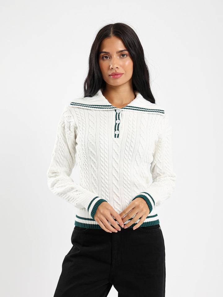 Tricot Contrast Stripe Pullover