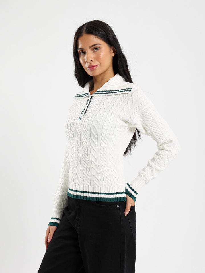 Tricot Contrast Stripe Pullover