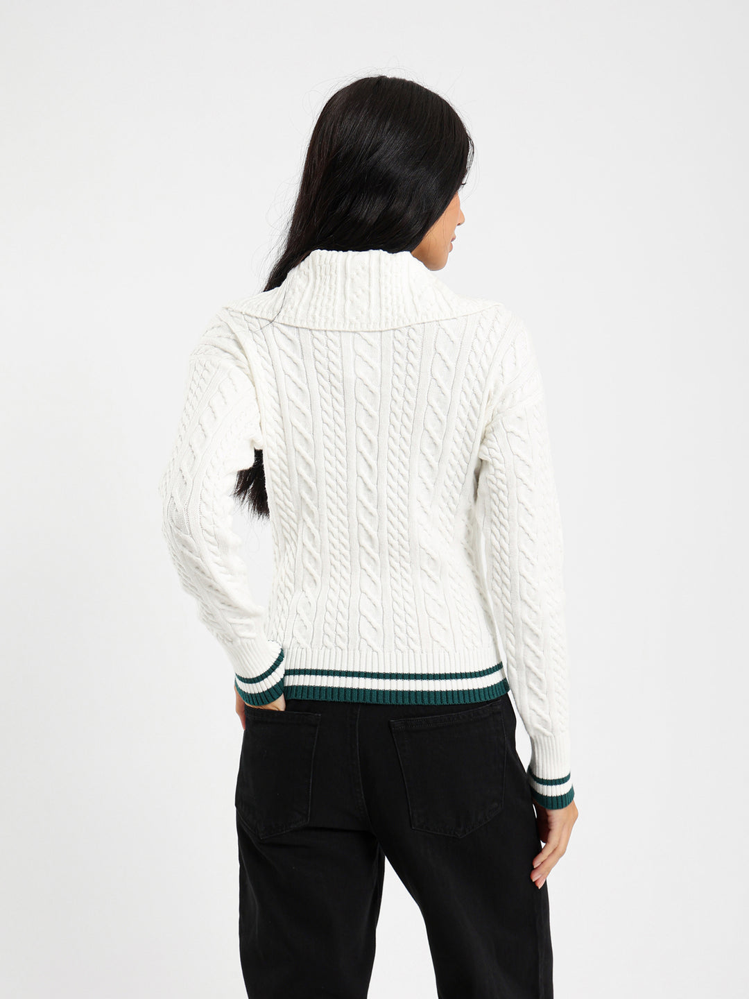 Tricot Contrast Stripe Pullover