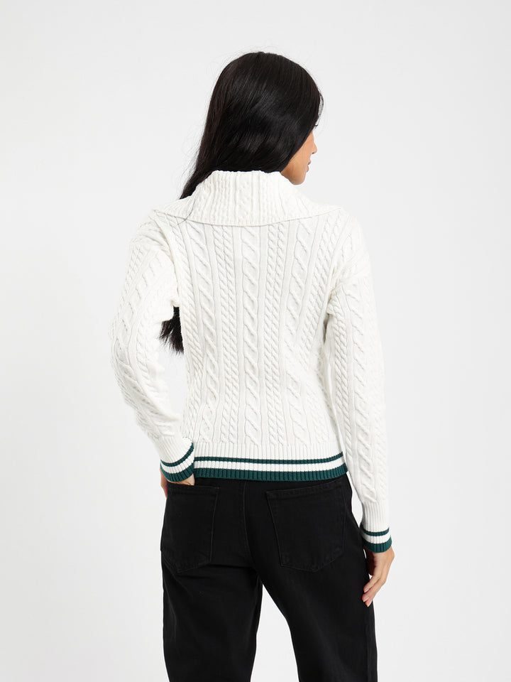 Tricot Contrast Stripe Pullover