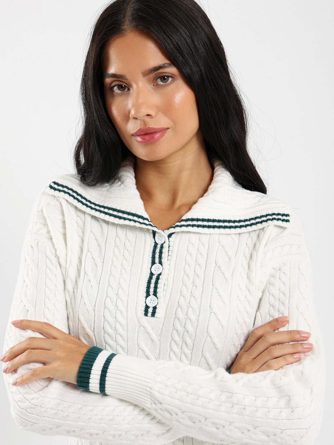 Tricot Contrast Stripe Pullover