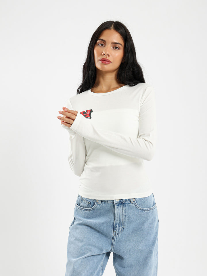 Fitted Long Sleeve Tee With Club Print