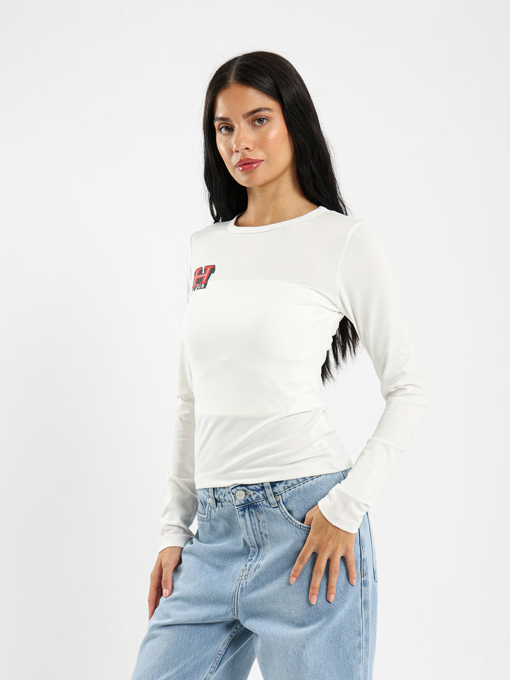 Fitted Long Sleeve Tee With Club Print