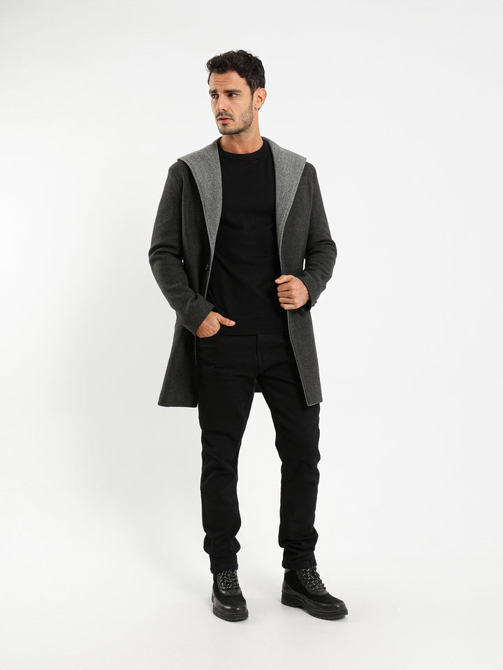 Hooded Medium-Length Coat