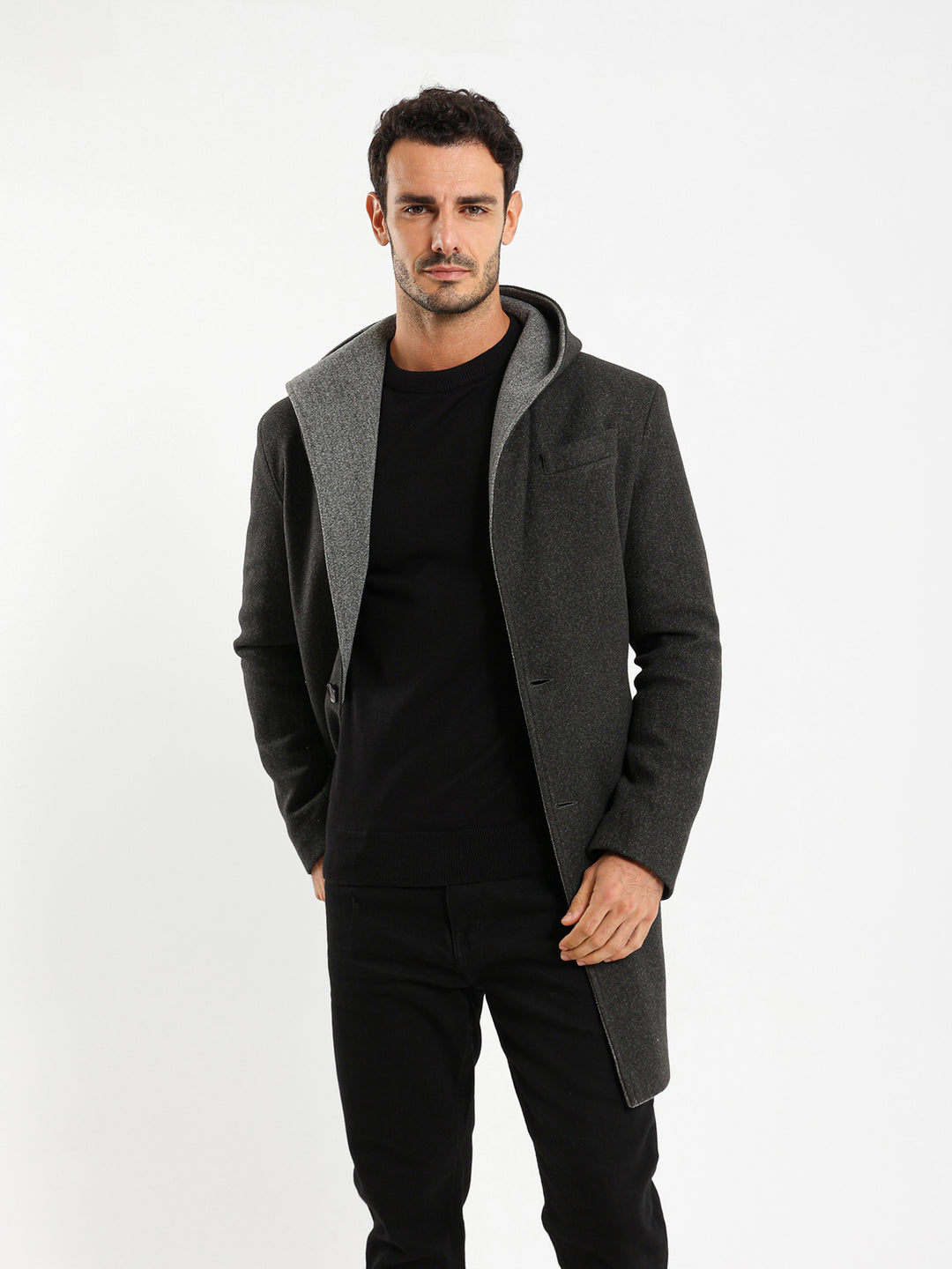 Hooded Medium-Length Coat