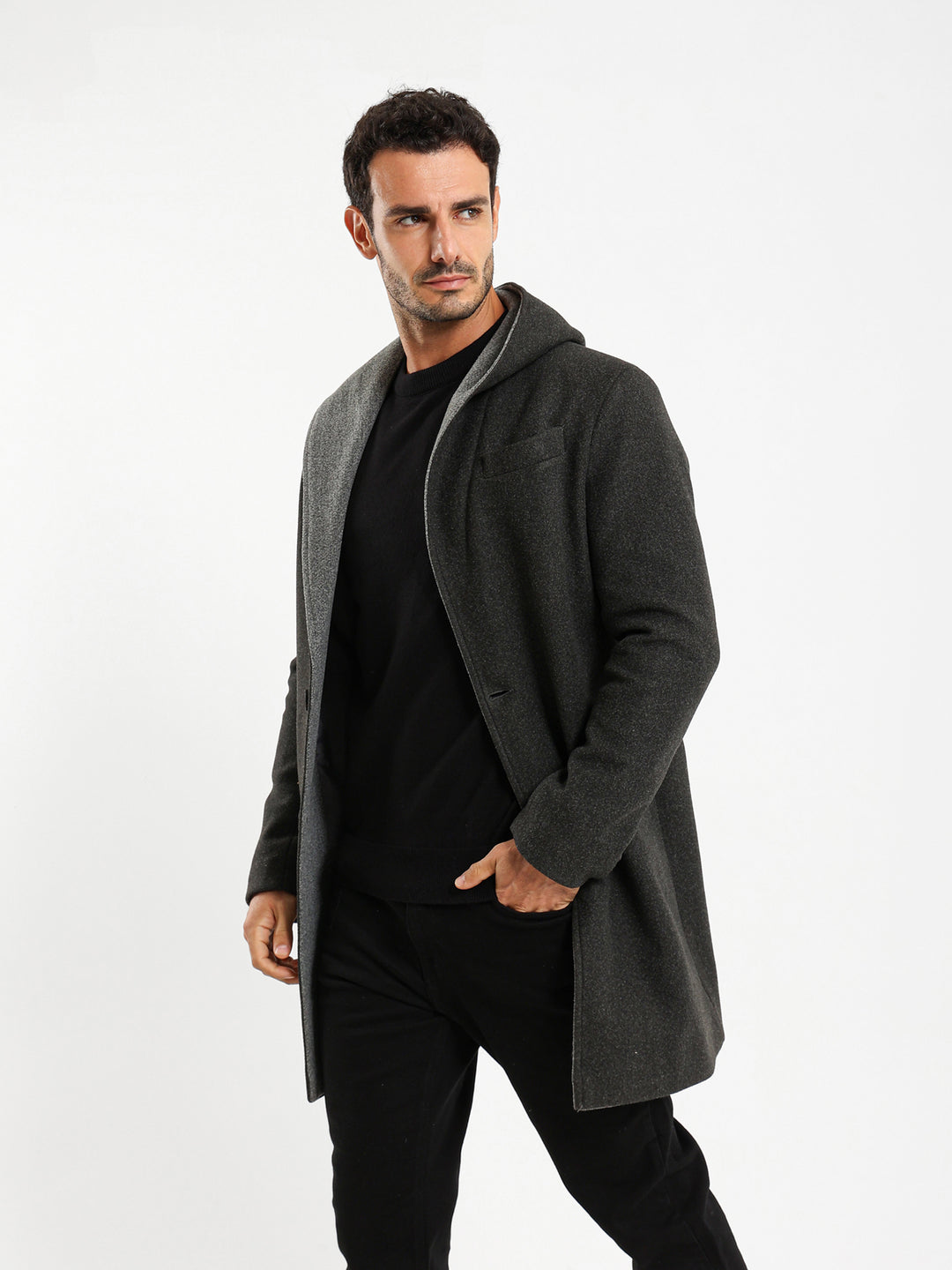 Hooded Medium-Length Coat