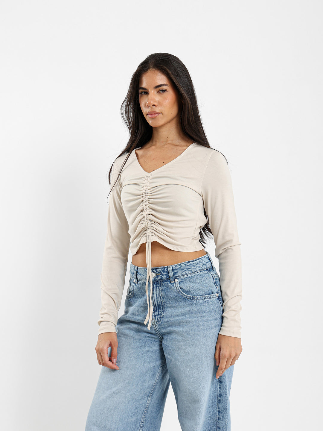 Long Sleeve Top With Front Ruche