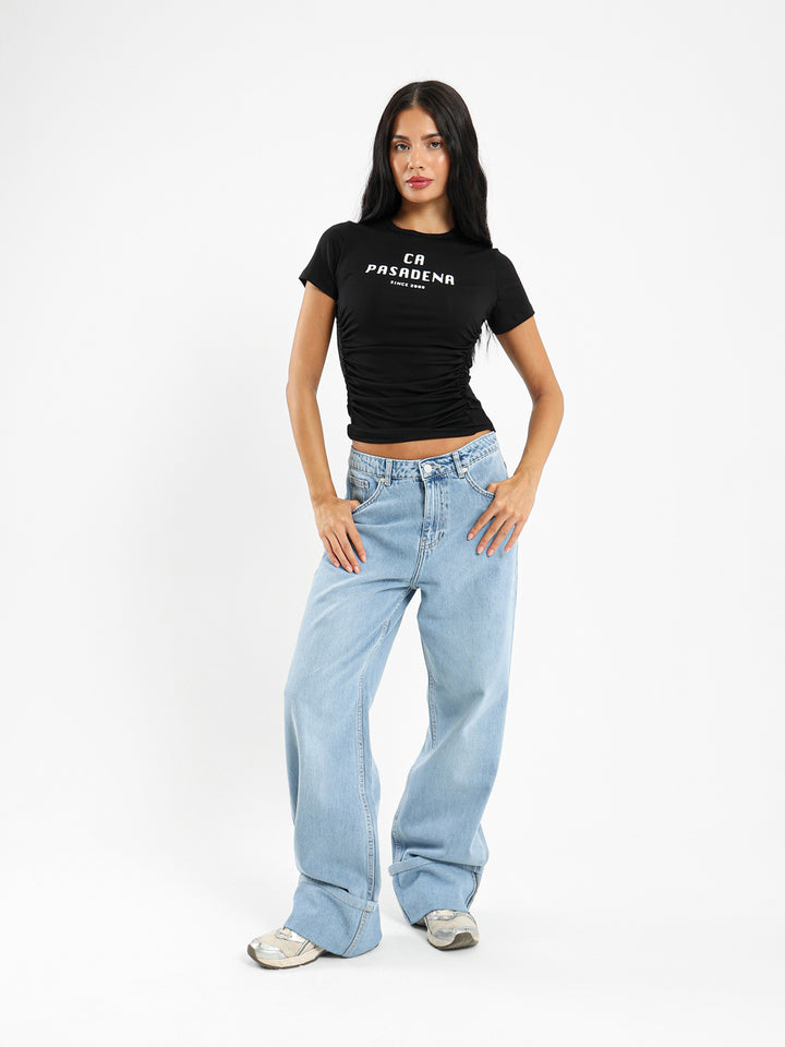 Printed Tee With Front Gathering
