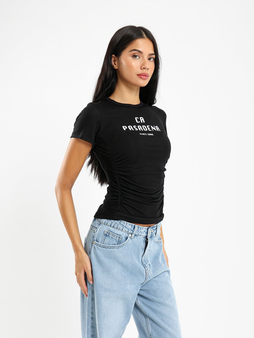 Printed Tee With Front Gathering