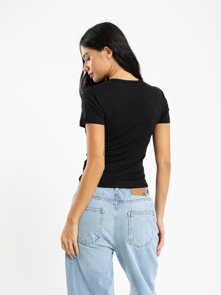 Printed Tee With Front Gathering