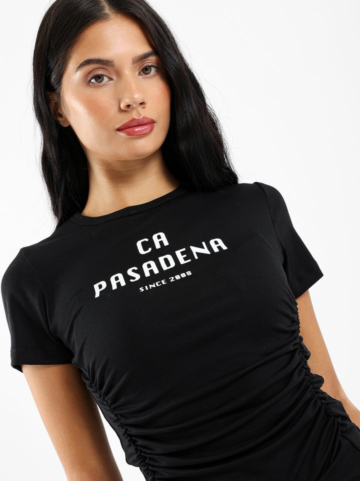Printed Tee With Front Gathering