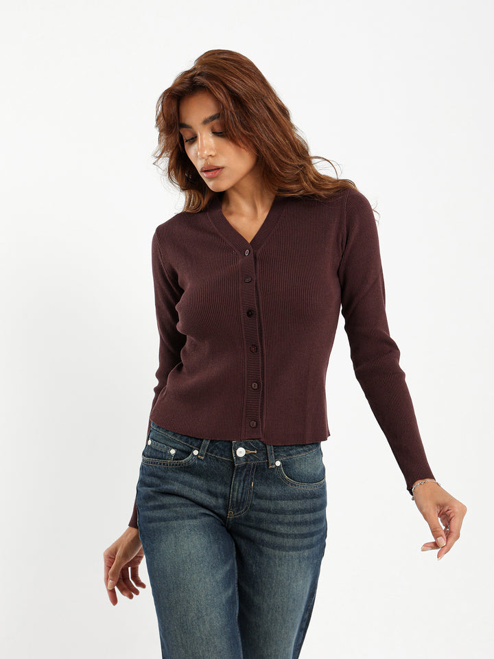 Fitted Rib Short Cardigan