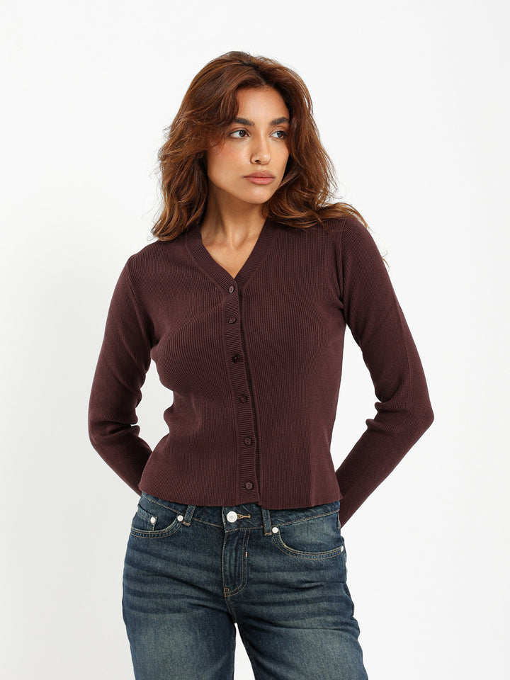 Fitted Rib Short Cardigan
