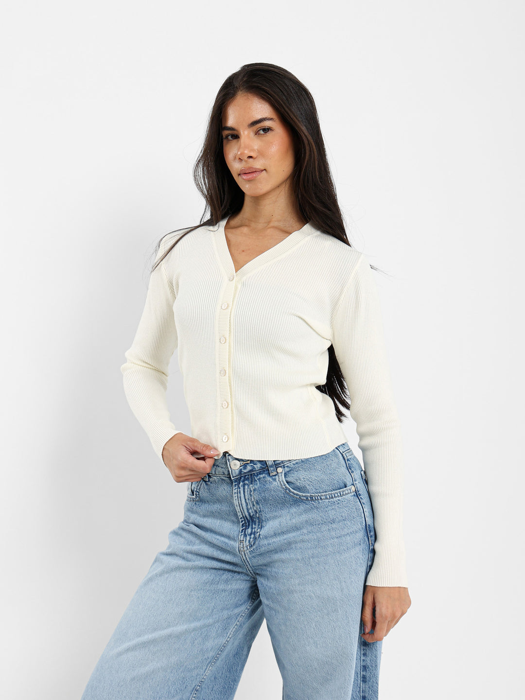 Fitted Rib Short Cardigan