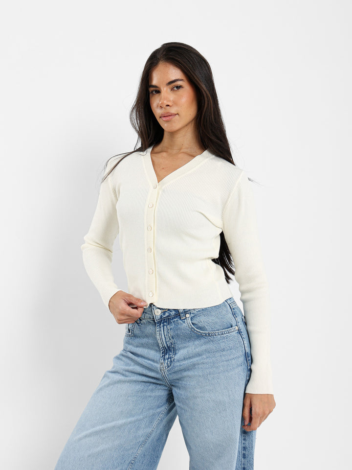 Fitted Rib Short Cardigan