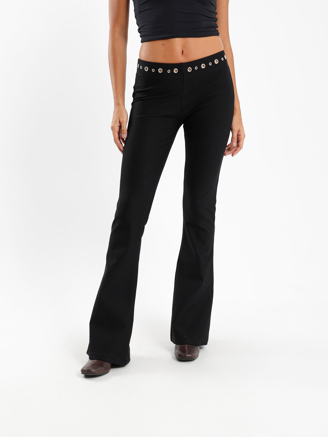 Flared Pants With Studs And Eyelets