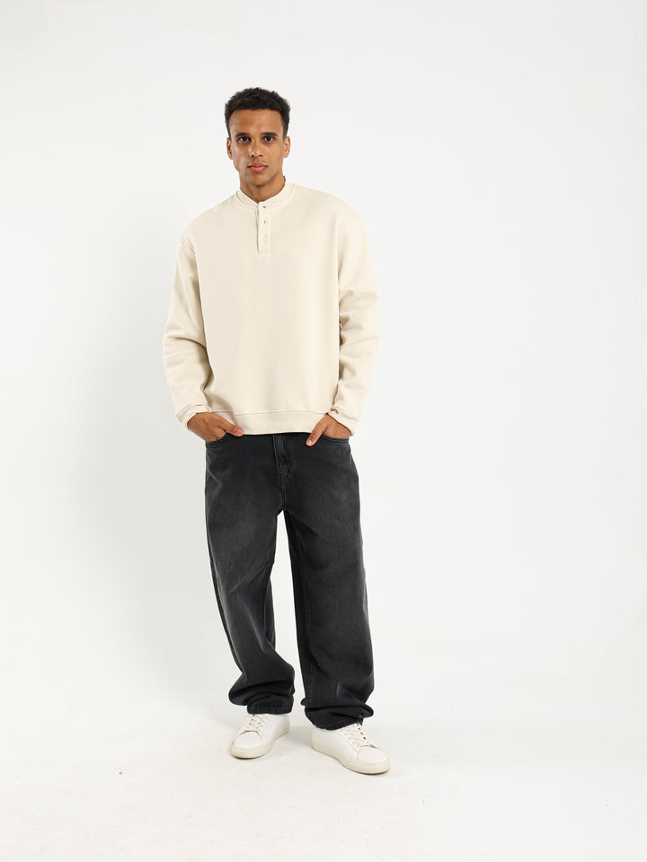 Boxy Sweatshirt with Neck Button