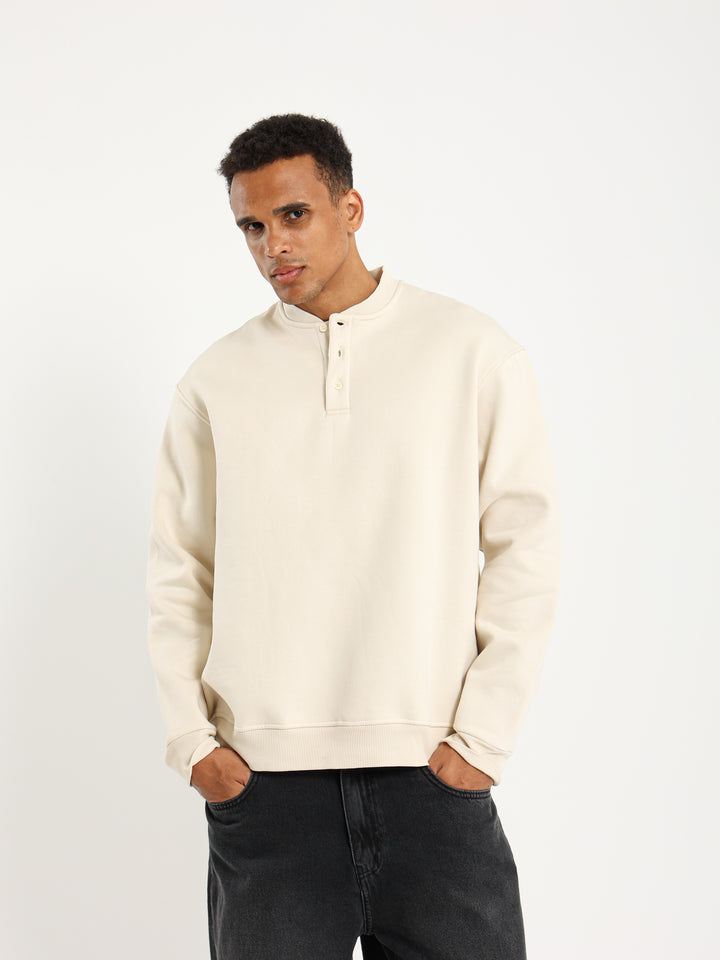 Boxy Sweatshirt with Neck Button