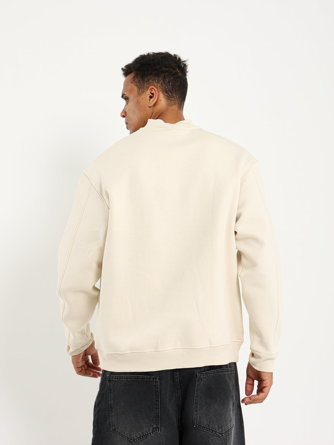 Boxy Sweatshirt with Neck Button