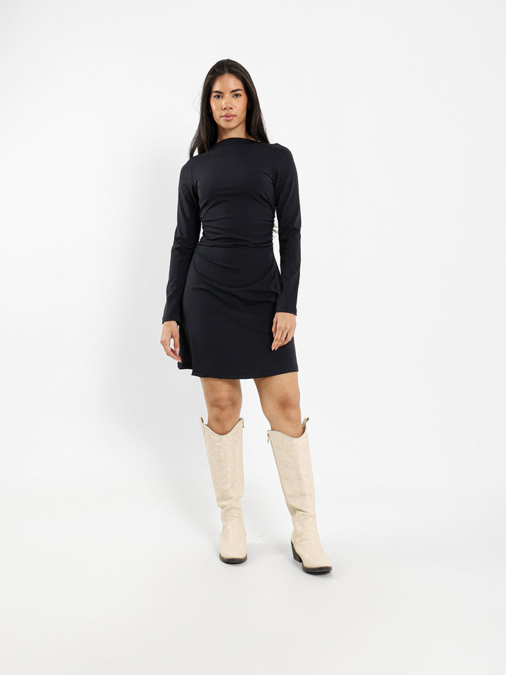 Long Sleeve Mini Dress With Ruched Side