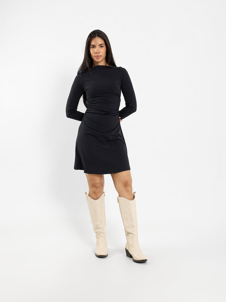 Long Sleeve Mini Dress With Ruched Side