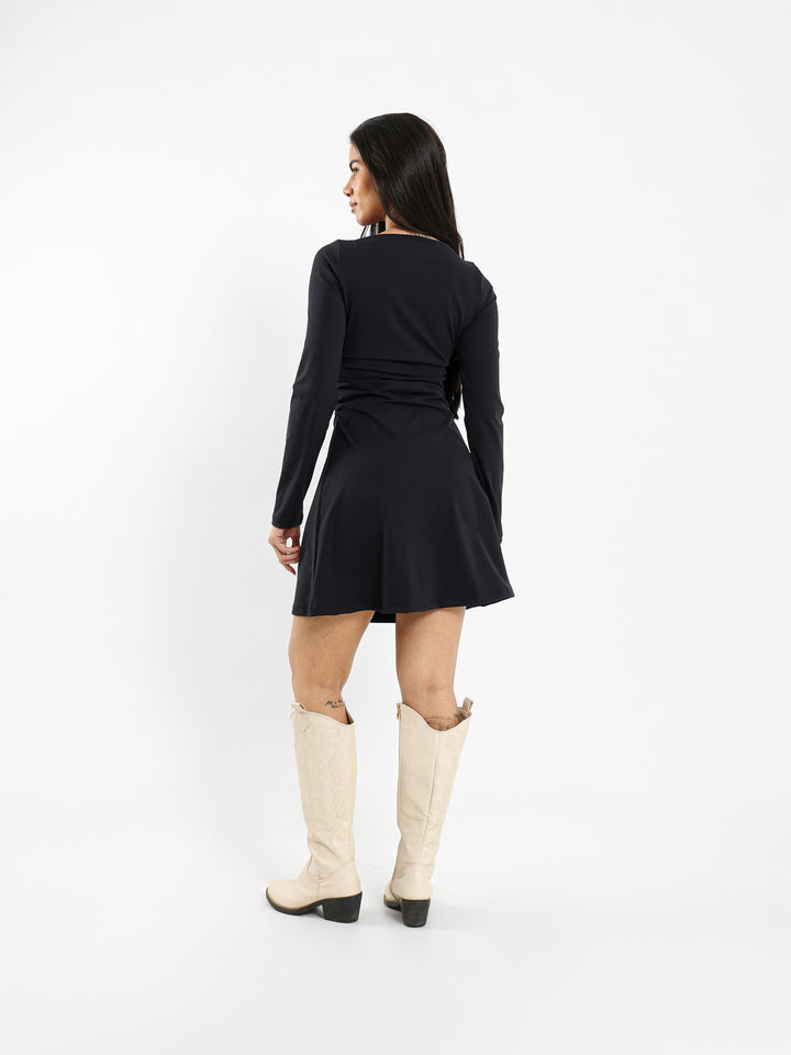 Long Sleeve Mini Dress With Ruched Side