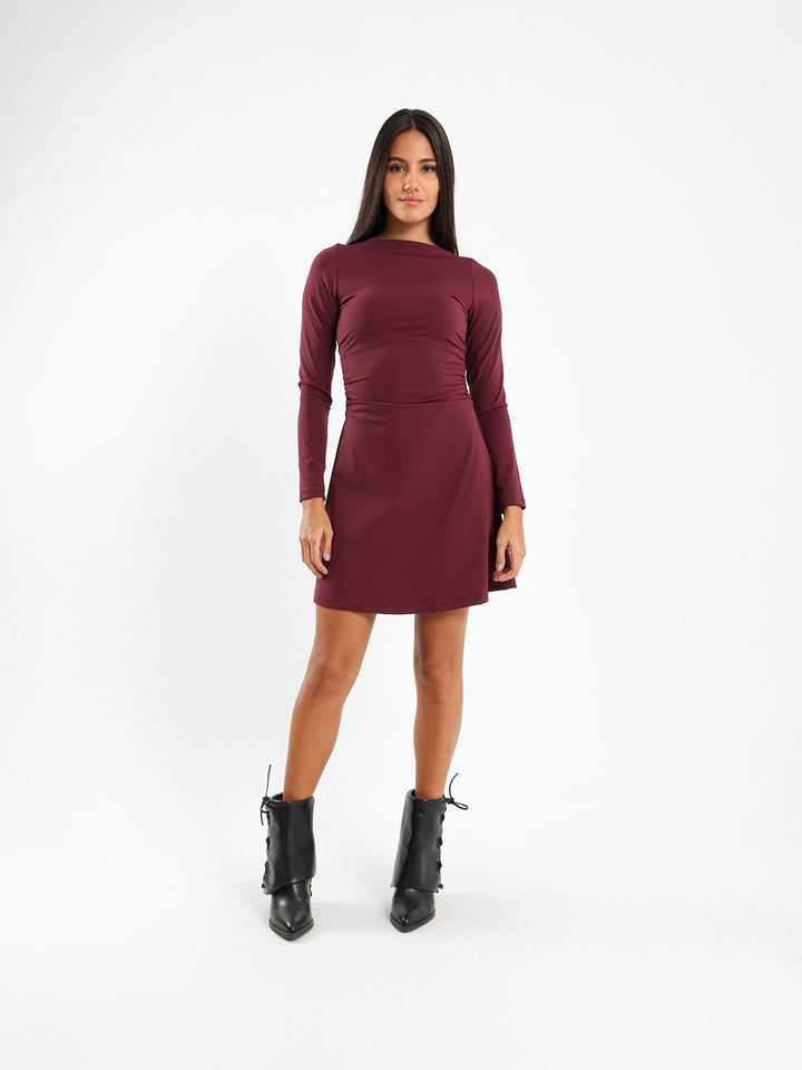 Long Sleeve Mini Dress With Ruched Side
