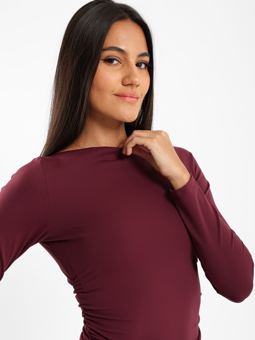 Long Sleeve Mini Dress With Ruched Side