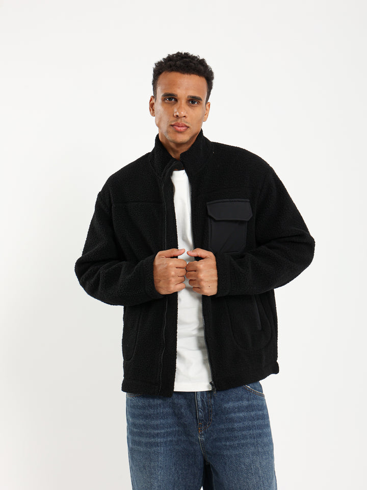 Boxy Teddy Jacket with Nylon Pocket