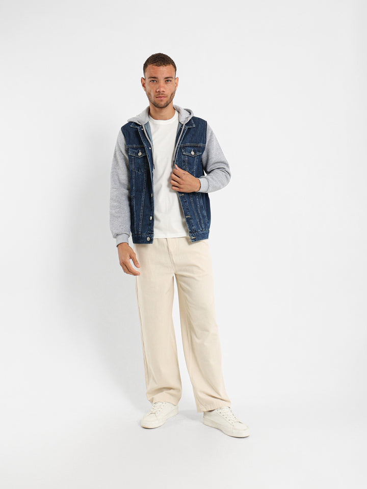Melton Jacket With Plush Sleeves