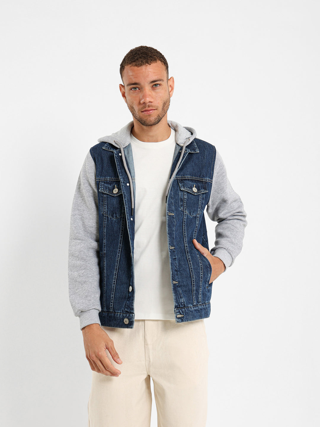 Melton Jacket With Plush Sleeves