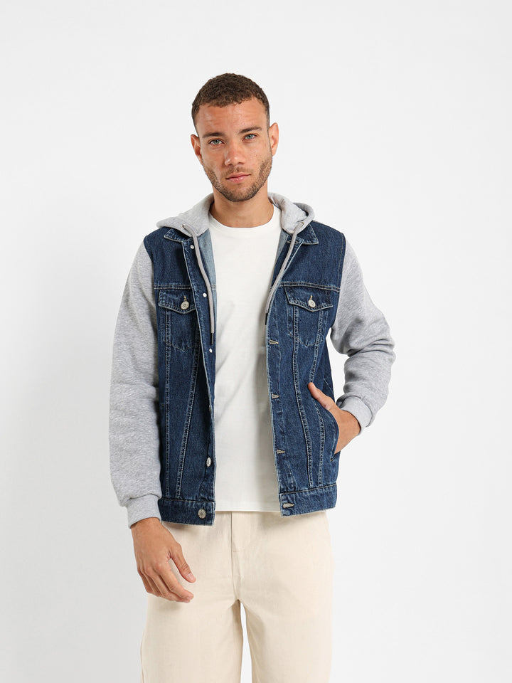 Melton Jacket With Plush Sleeves