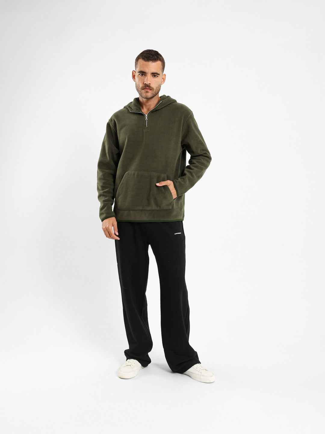 Fleece Zip Neck Hooded Sweatshirt