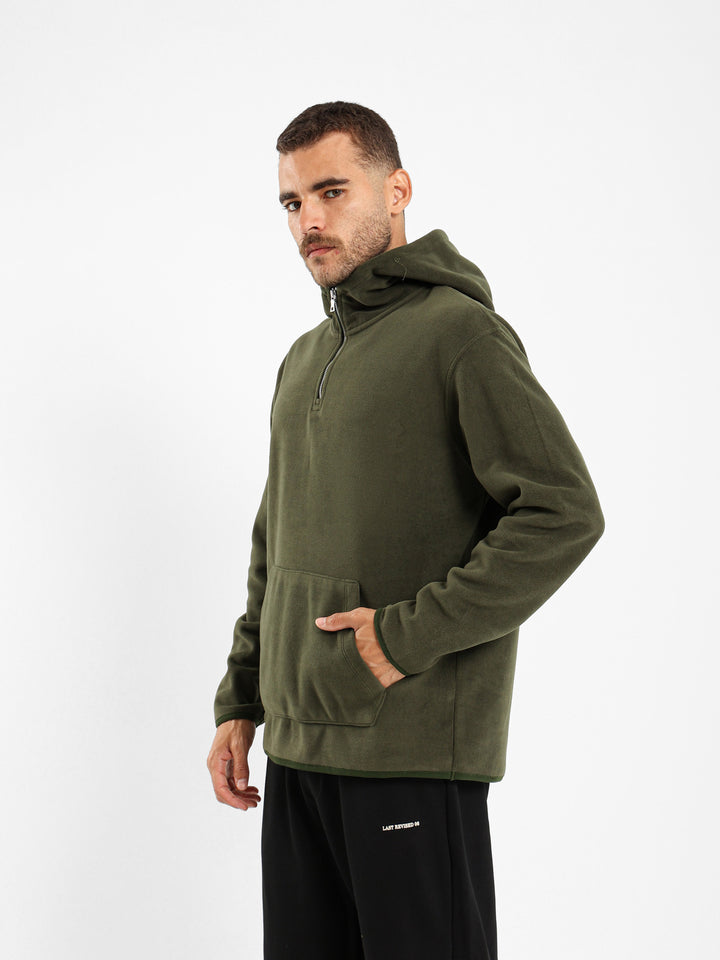 Fleece Zip Neck Hooded Sweatshirt