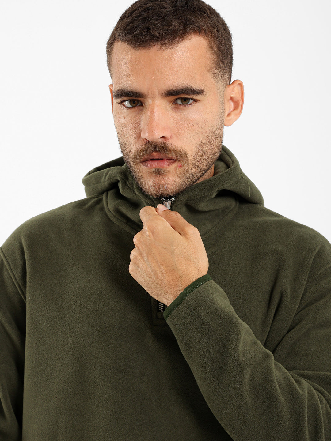 Fleece Zip Neck Hooded Sweatshirt