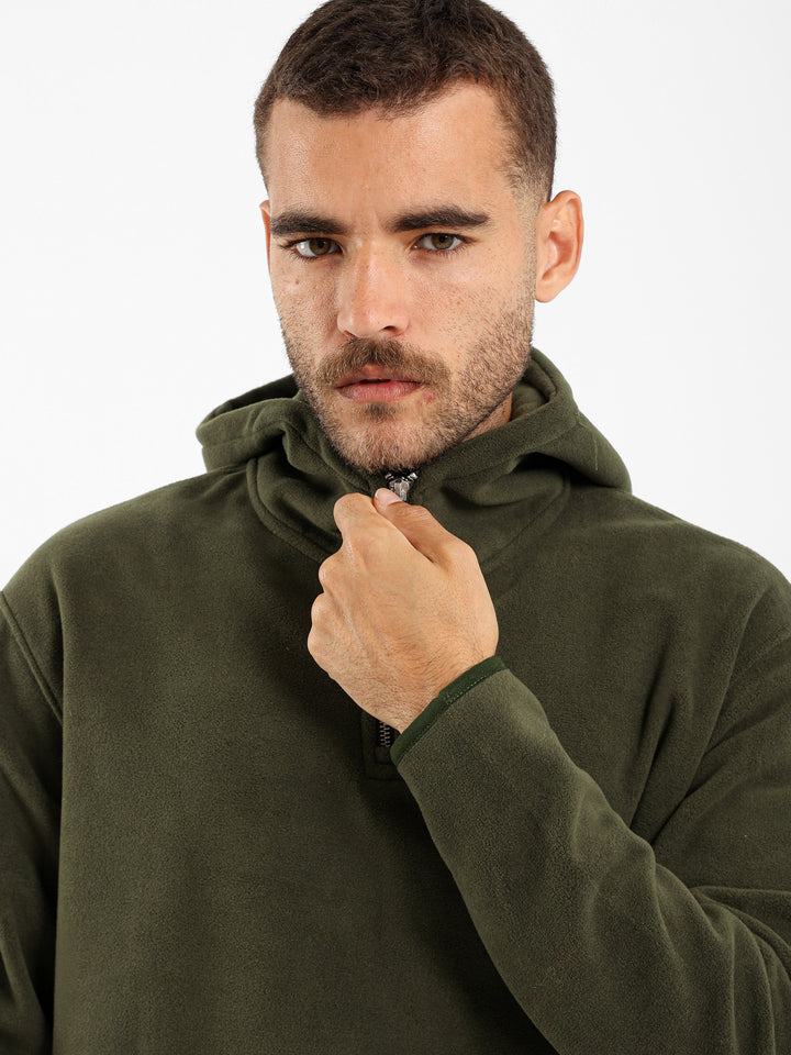Fleece Zip Neck Hooded Sweatshirt