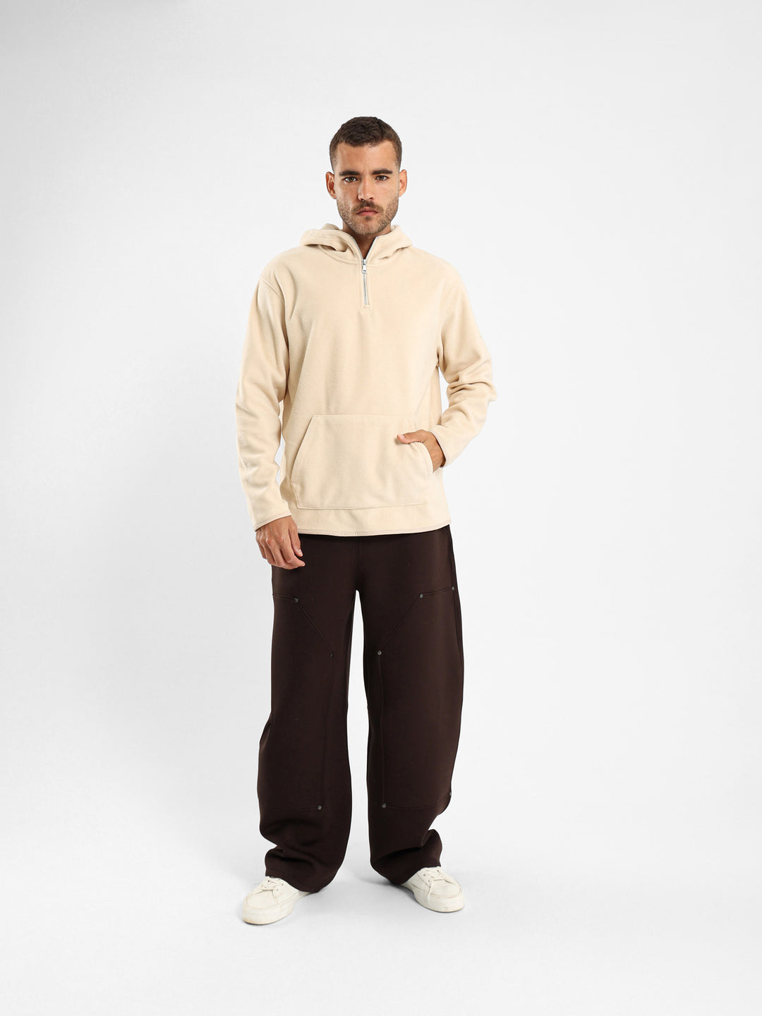 Fleece Zip Neck Hooded Sweatshirt