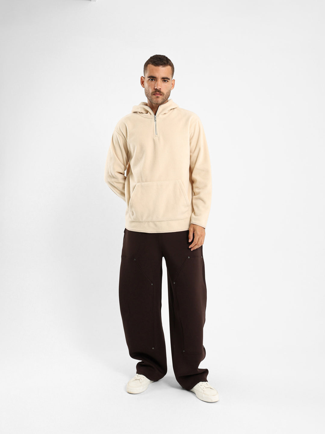 Fleece Zip Neck Hooded Sweatshirt