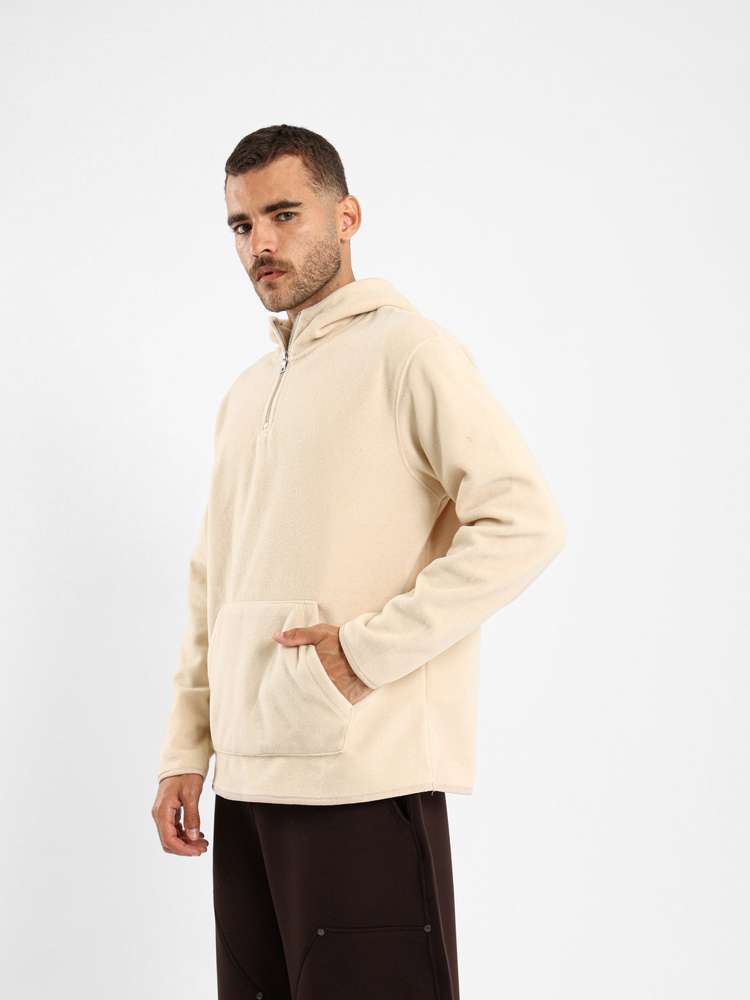 Fleece Zip Neck Hooded Sweatshirt