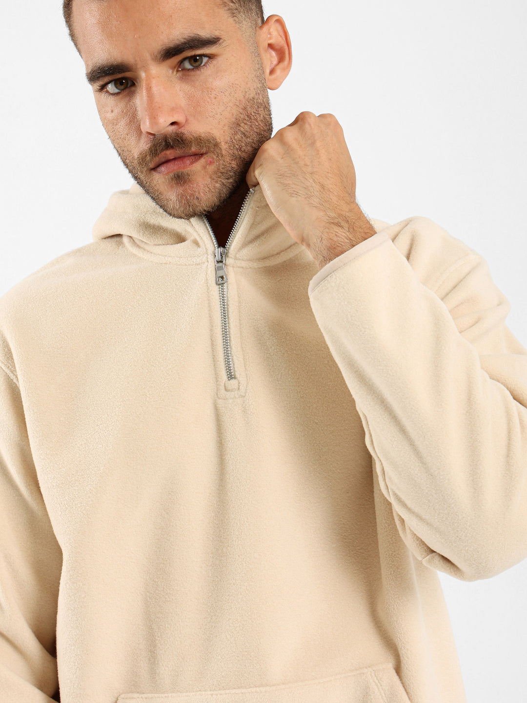 Fleece Zip Neck Hooded Sweatshirt