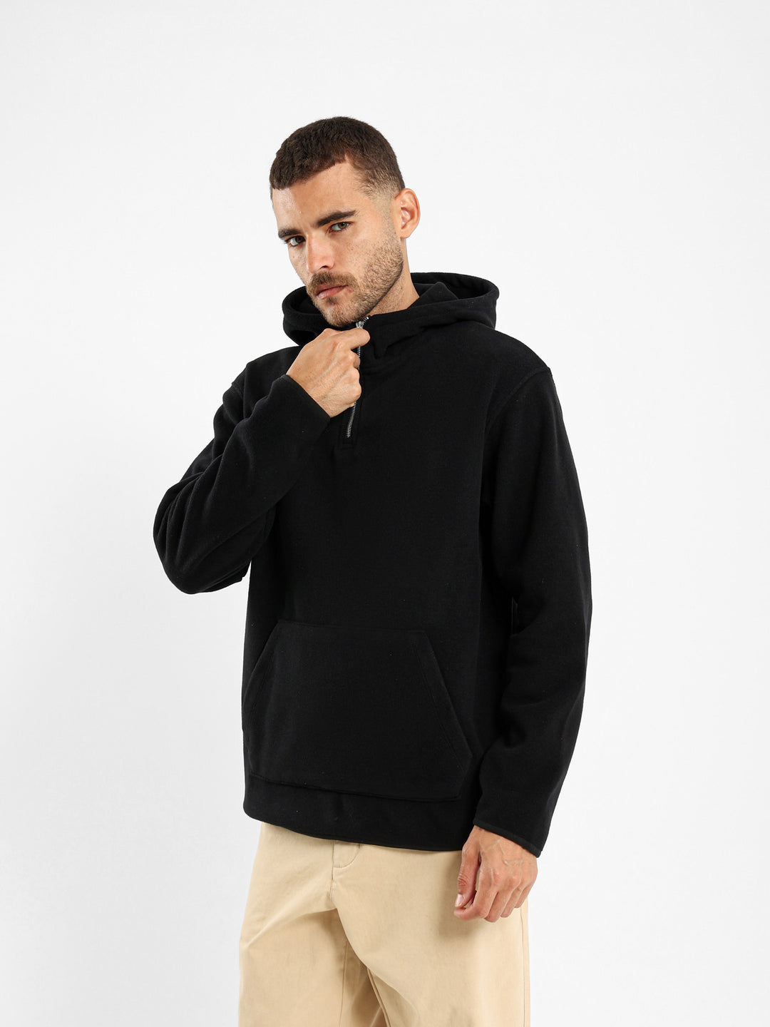 Fleece Zip Neck Hooded Sweatshirt