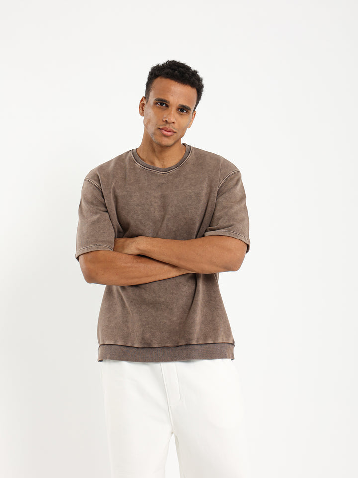 Washed Relaxed T-Shirt with Unfinished Stitching