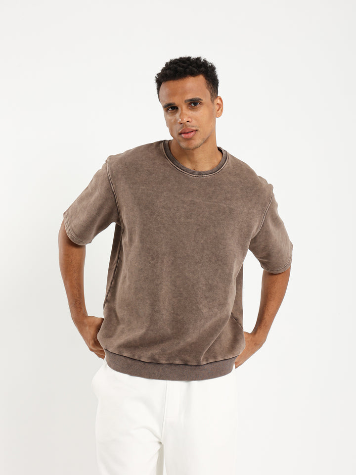 Washed Relaxed T-Shirt with Unfinished Stitching